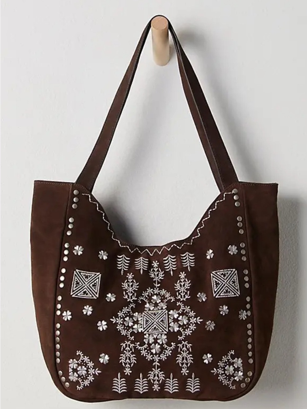 Free People Brown Suede Embroidered Hobo Bag - Picture 2 of 5